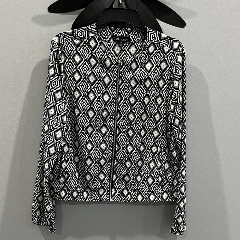 Baccini Monochrome Geometric Pattern Jacket Size Medium Petite Great Condition